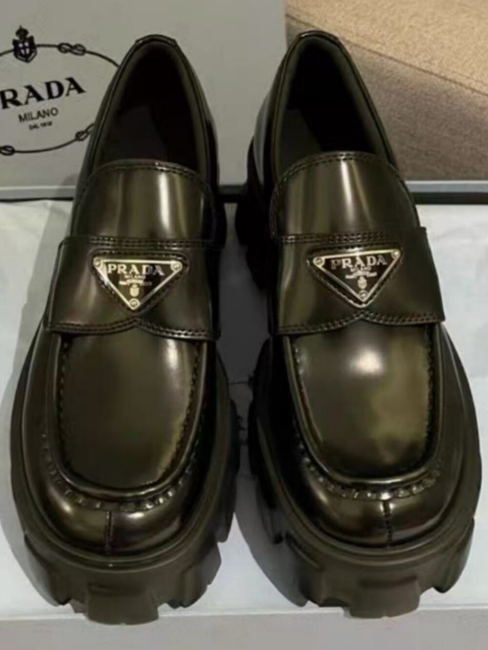 Prada Monolith Black Platform Loafers